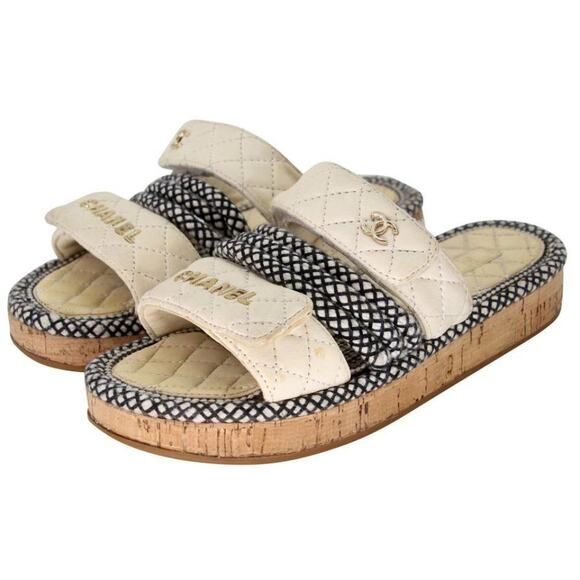 Chanel Chunky 37 Canvas Quilted Flatform Sandals CC-1217P-0006 - Picture 4 of 11